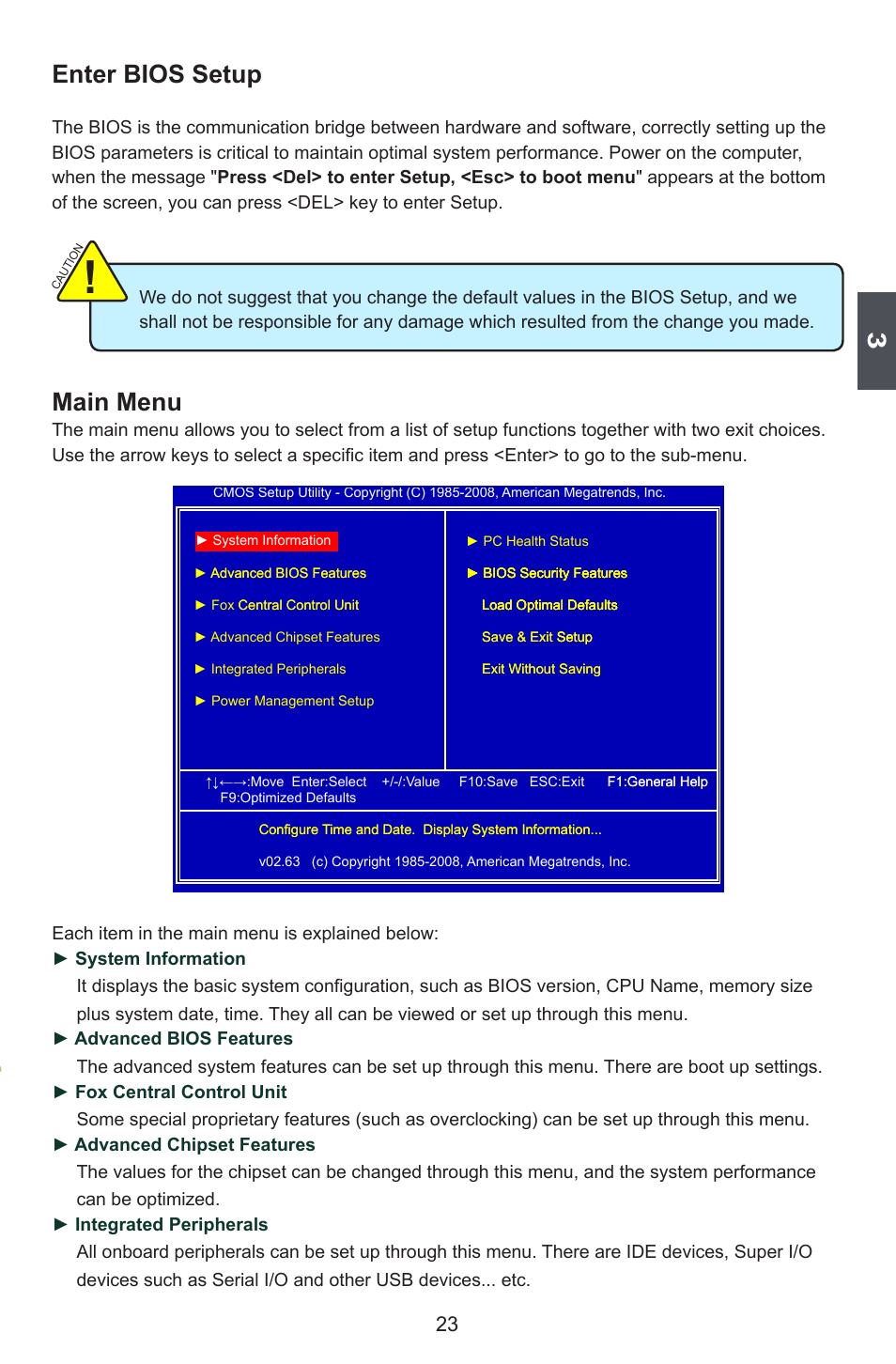 Enter bios setup, Main menu | Foxconn G41MD Series User Manual | Page 30 / 51