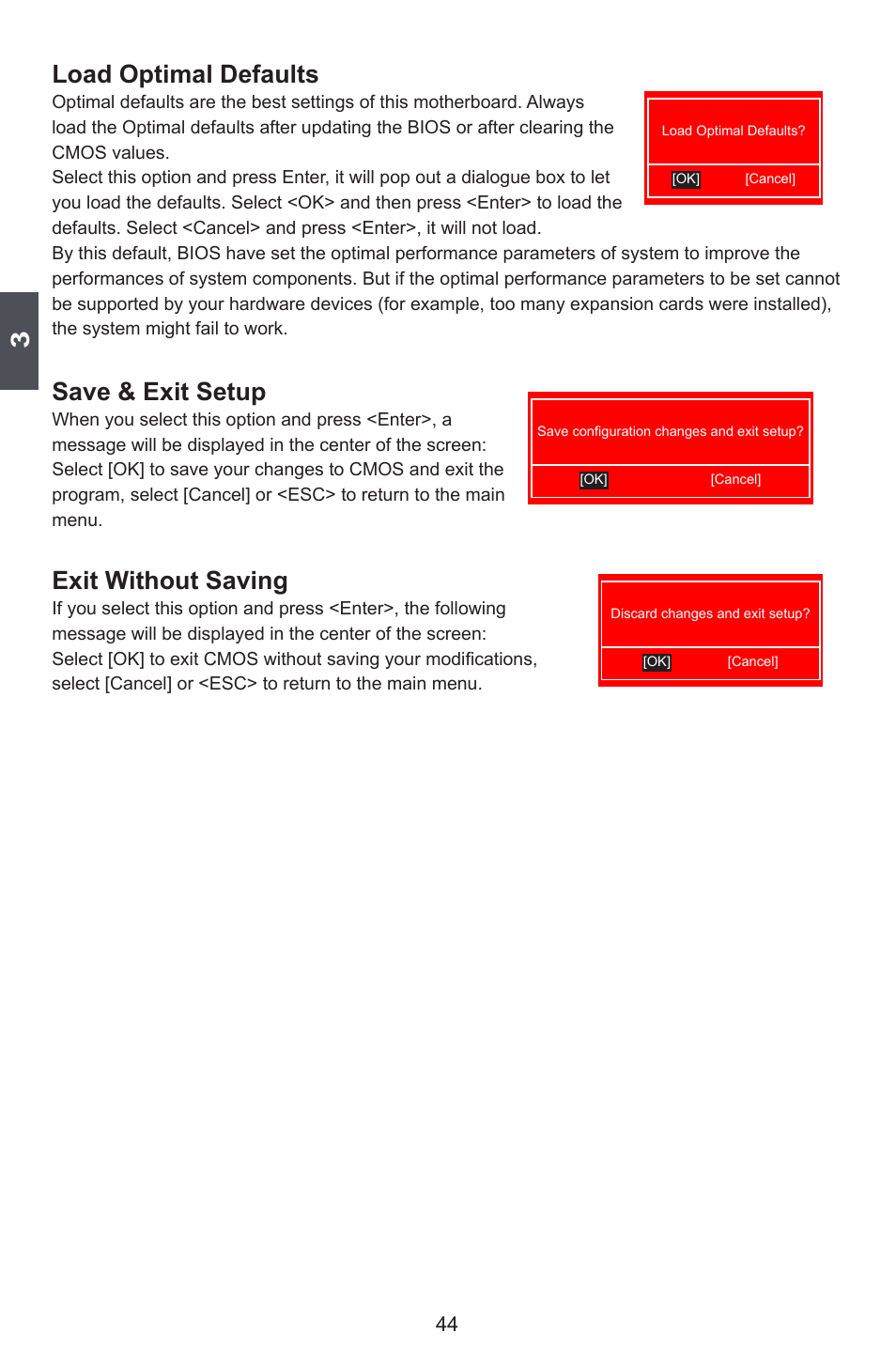 Load optimal defaults, Save & exit setup, Exit without saving | Foxconn G41MD Series User Manual | Page 51 / 51