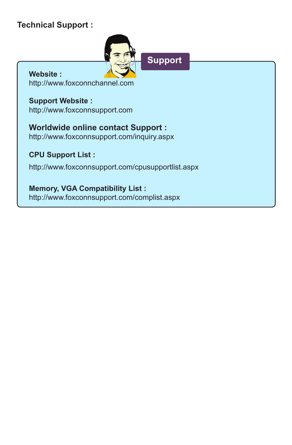 Support | Foxconn G41MD Series User Manual | Page 7 / 51