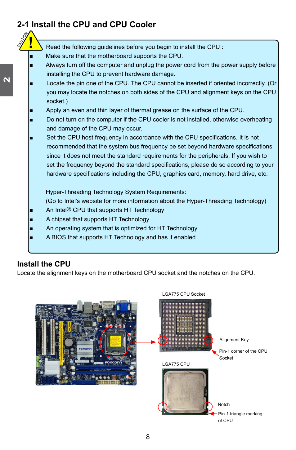 1 install the cpu and cpu cooler, Install the cpu | Foxconn G41MXP User Manual | Page 15 / 74