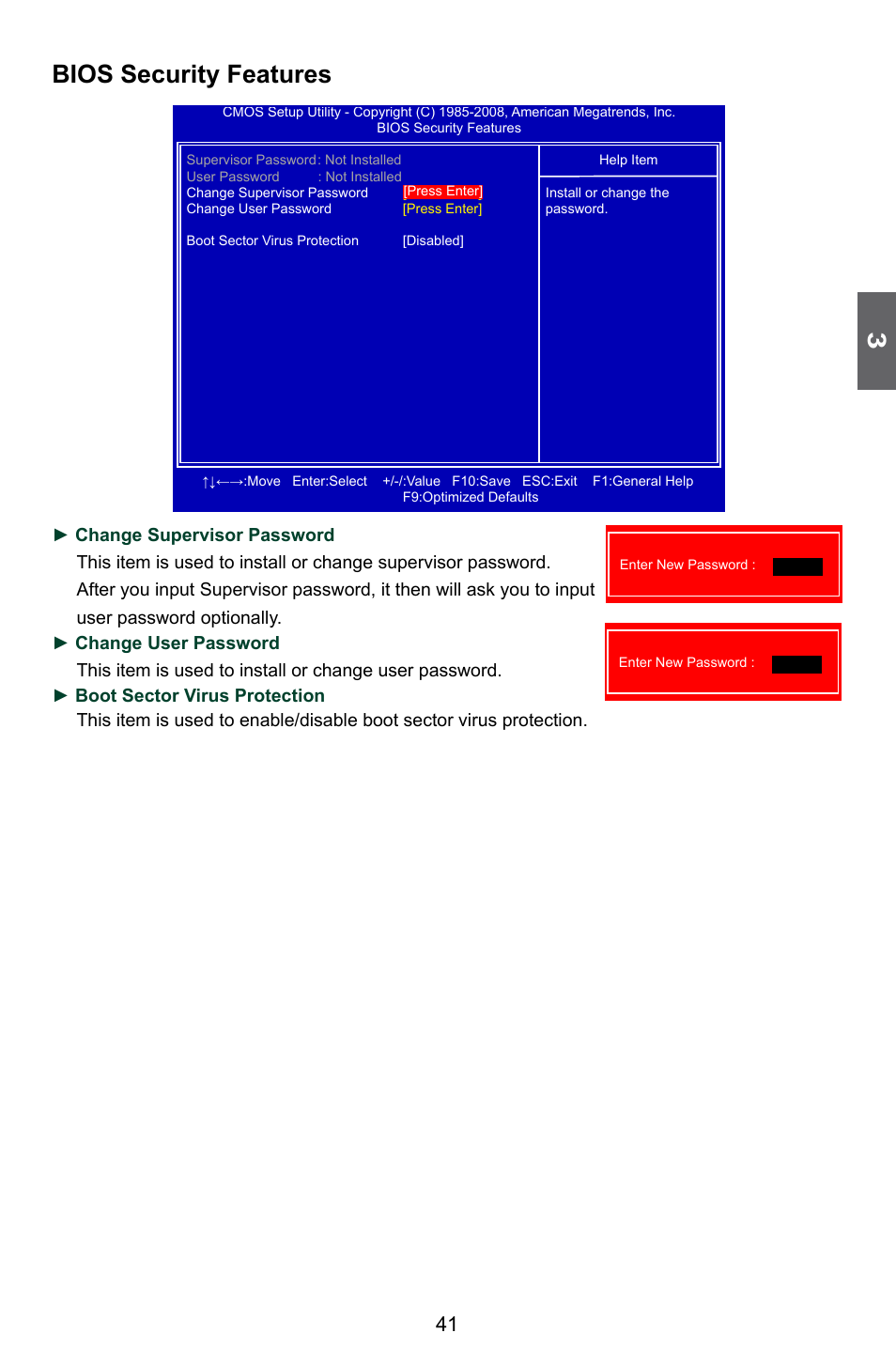 Bios security features | Foxconn G41MXP User Manual | Page 48 / 74