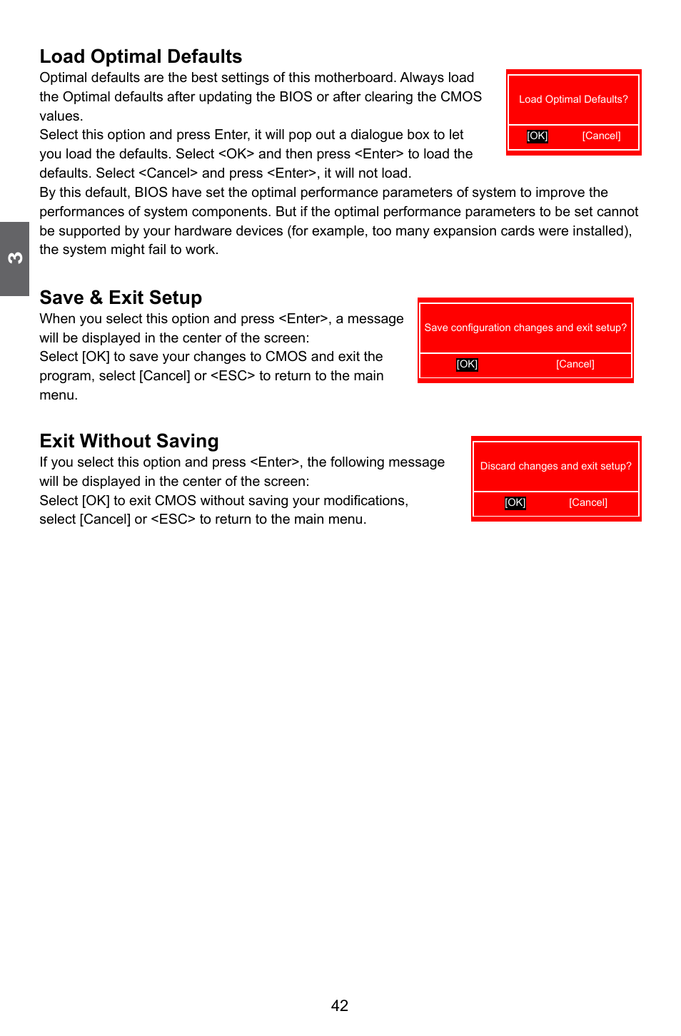 Load optimal defaults, Save & exit setup, Exit without saving | Foxconn G41MXP User Manual | Page 49 / 74