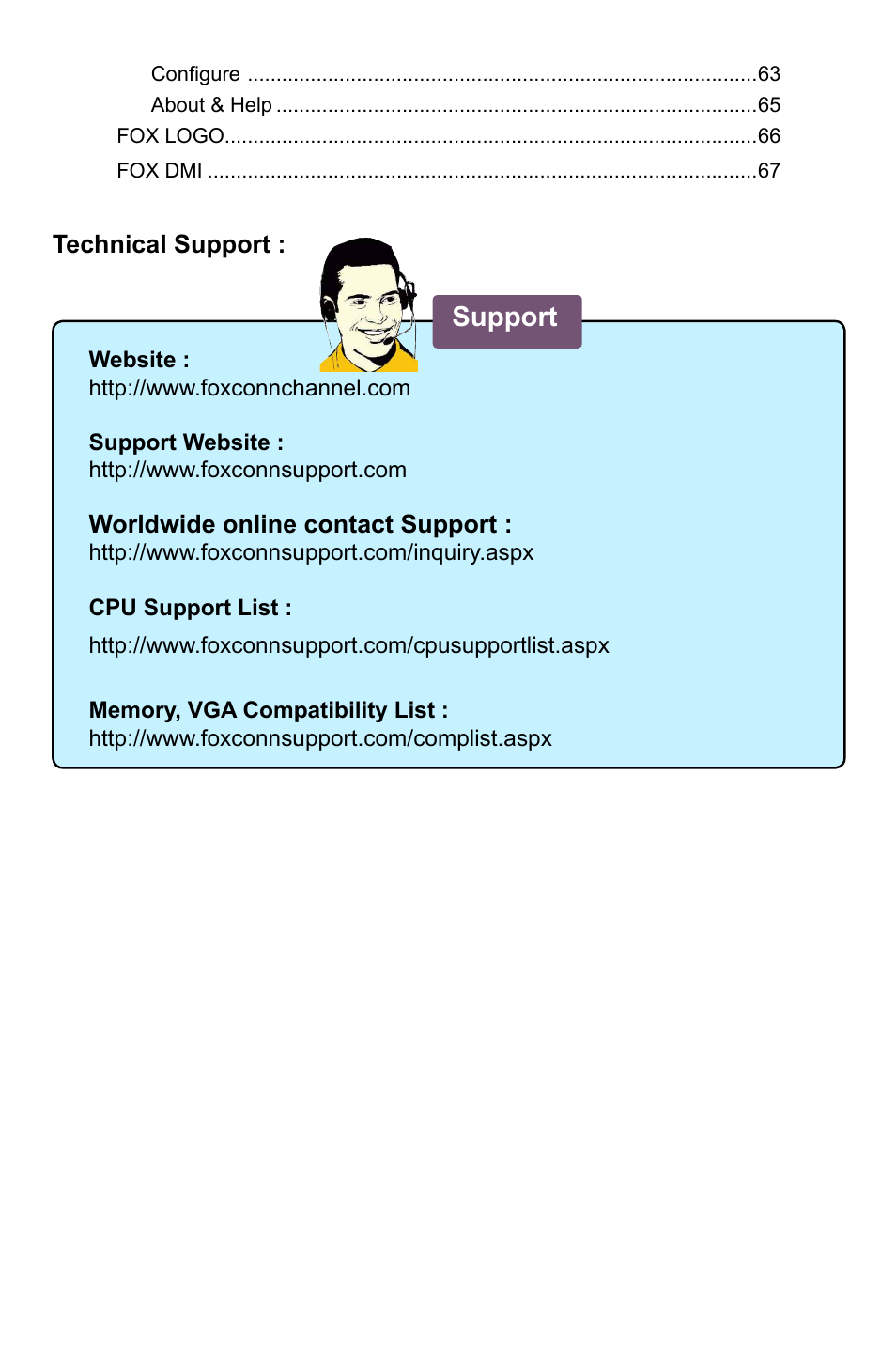 Support | Foxconn G41MXP User Manual | Page 7 / 74