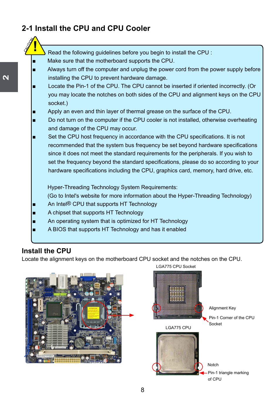 1 install the cpu and cpu cooler, Install the cpu | Foxconn G41S User Manual | Page 15 / 69