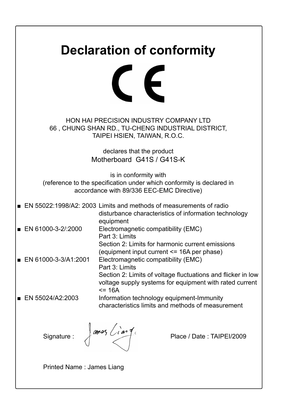 Declaration of conformity | Foxconn G41S User Manual | Page 3 / 69