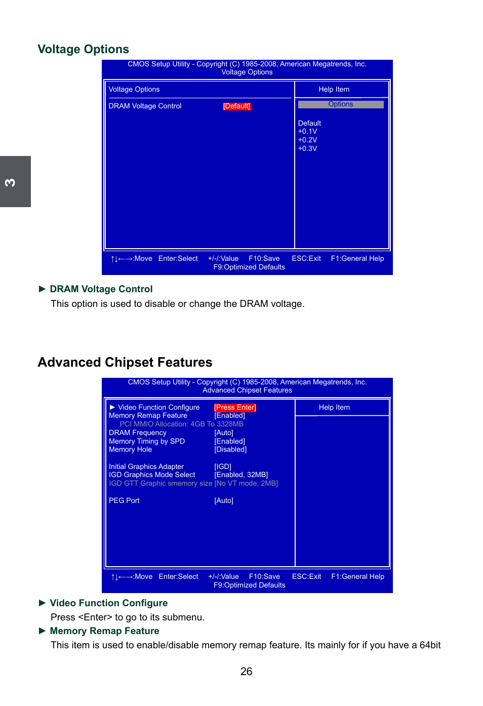 Advanced chipset features, Voltage options | Foxconn G41S User Manual | Page 33 / 69