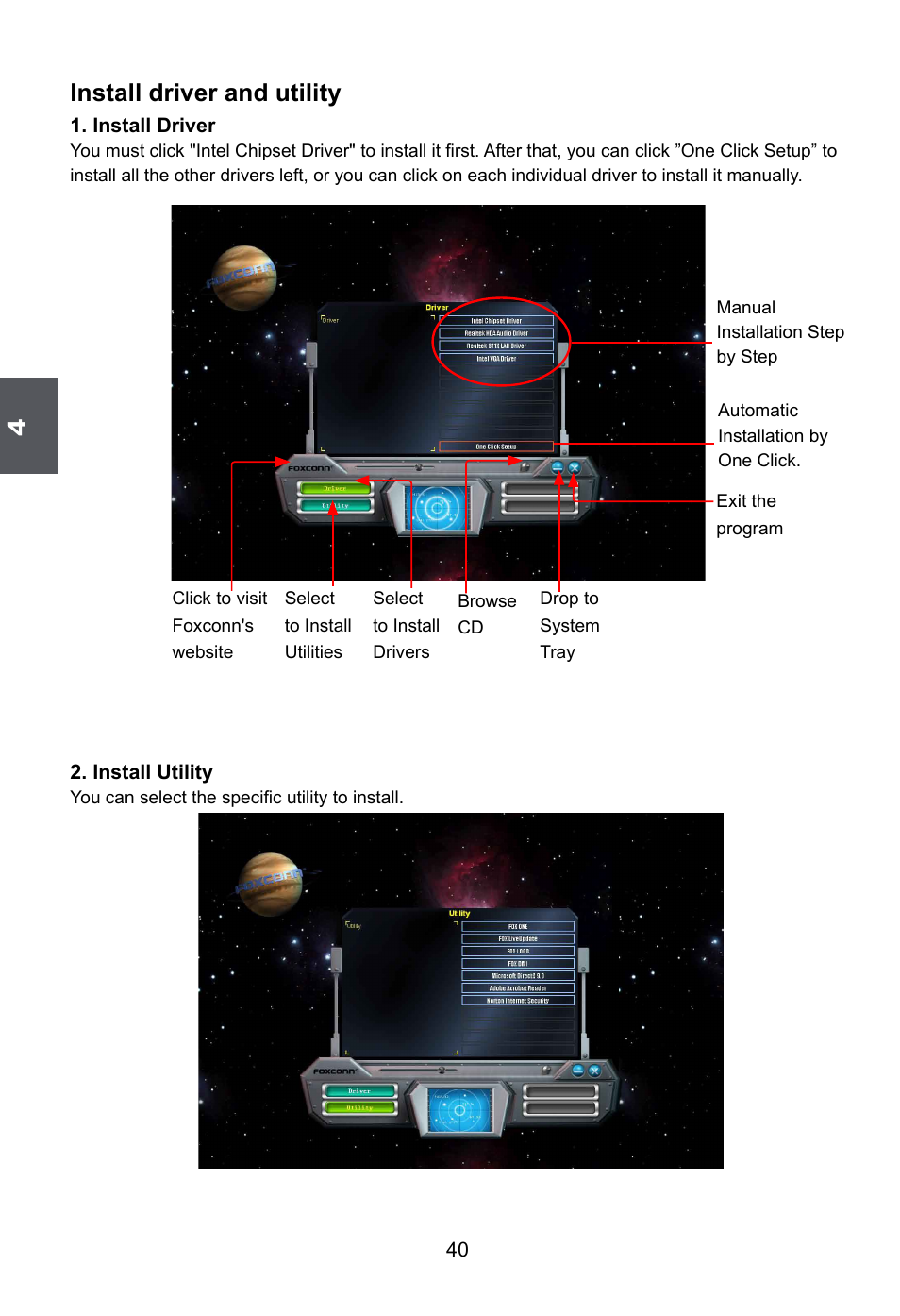 Install driver and utility | Foxconn G41S User Manual | Page 47 / 69