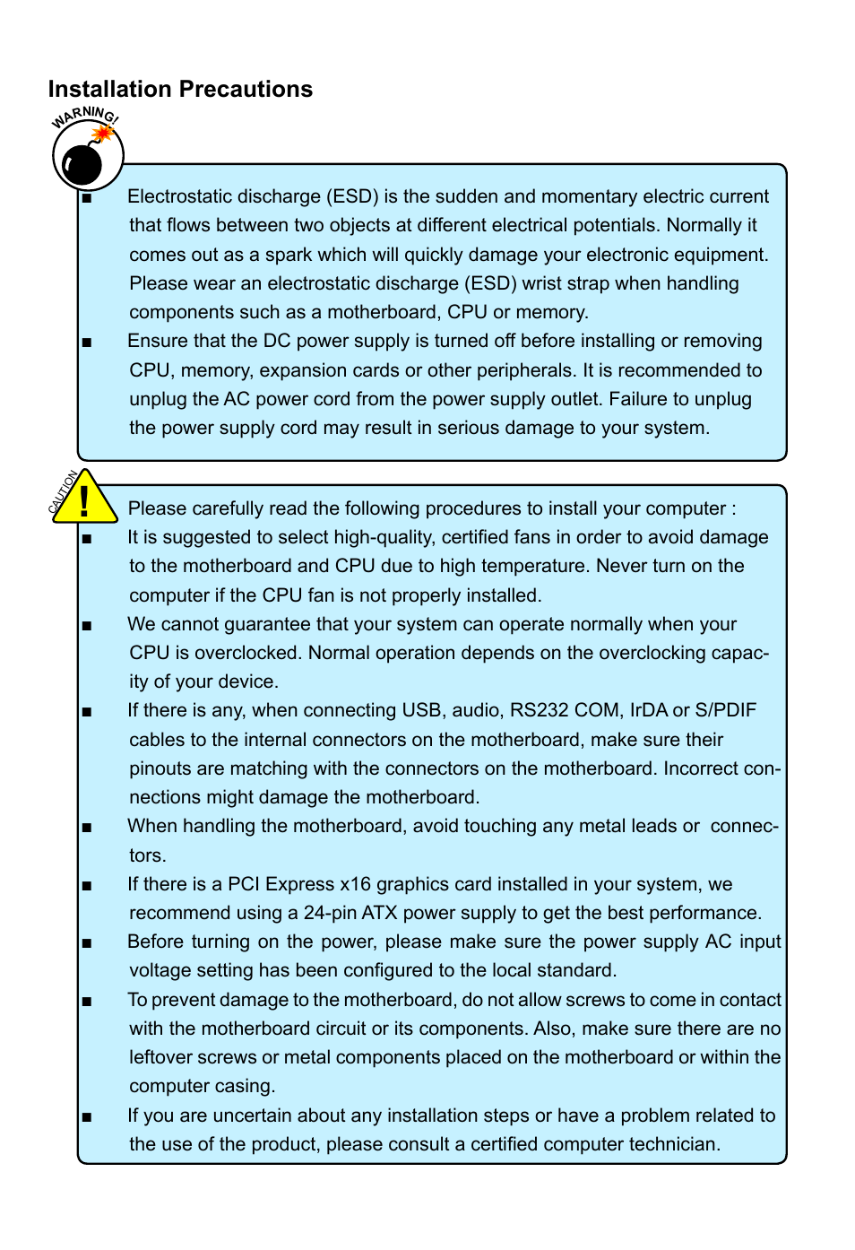 Installation precautions | Foxconn G41S User Manual | Page 5 / 69