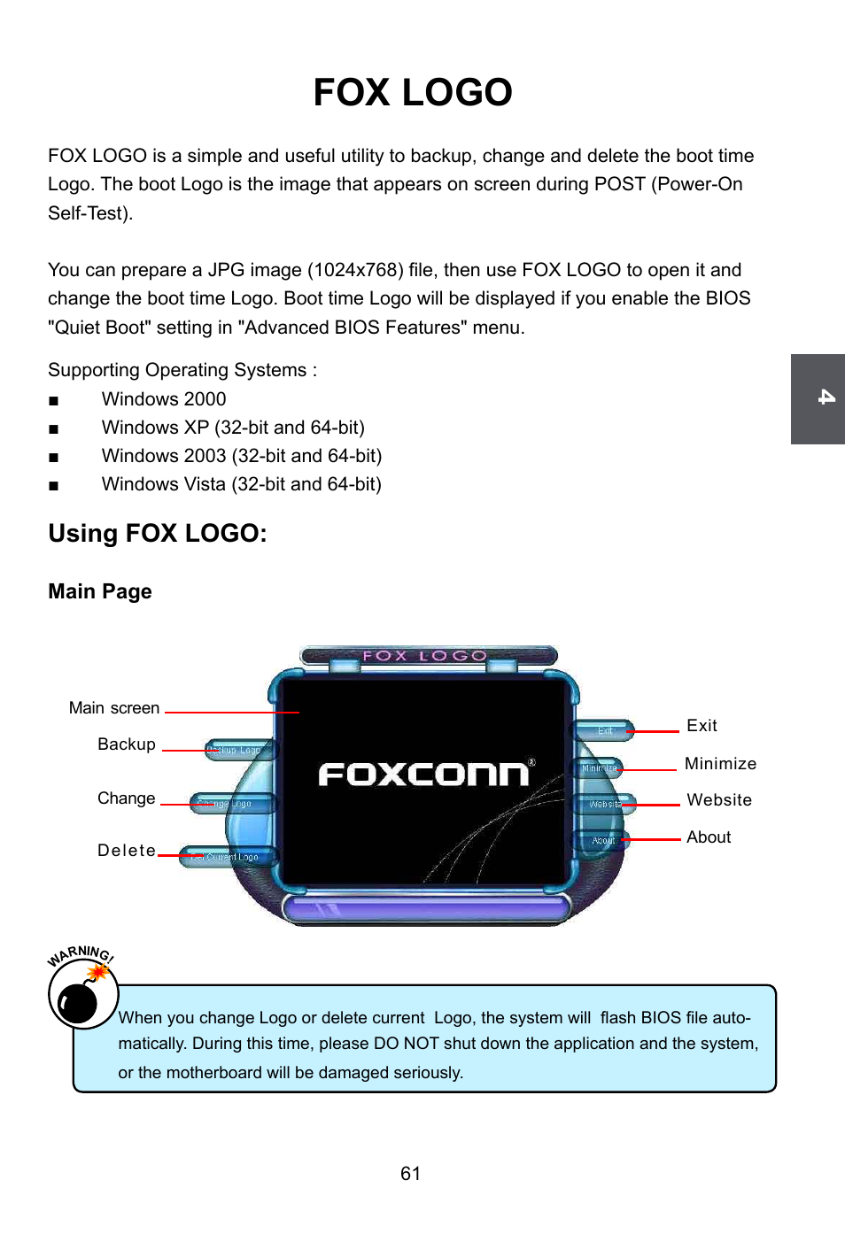 Fox logo, Using fox logo | Foxconn G41S User Manual | Page 68 / 69