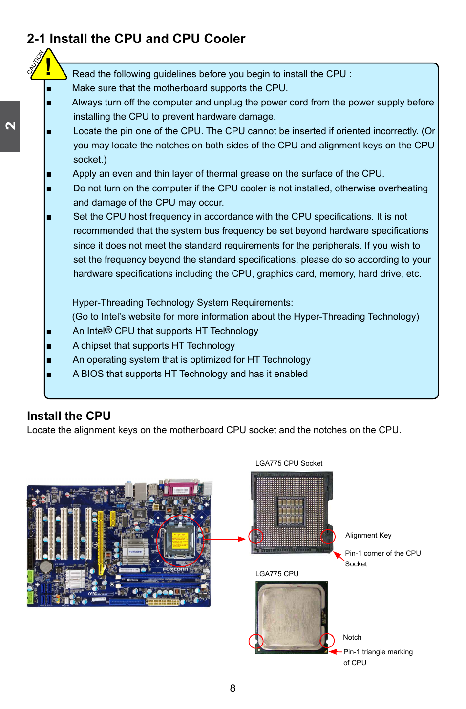 1 install the cpu and cpu cooler, Install the cpu | Foxconn P41A-G User Manual | Page 15 / 72