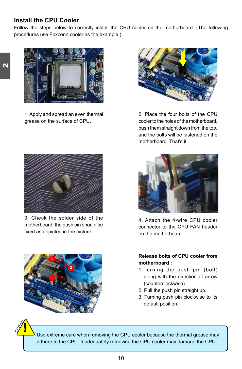 Install the cpu cooler | Foxconn P41A-G User Manual | Page 17 / 72