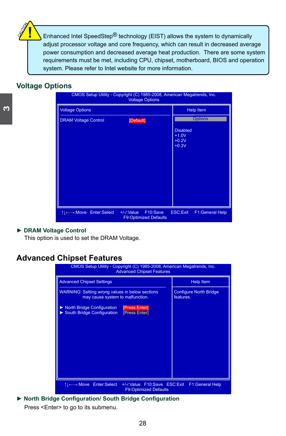 Advanced chipset features, Voltage options | Foxconn P41A-G User Manual | Page 35 / 72