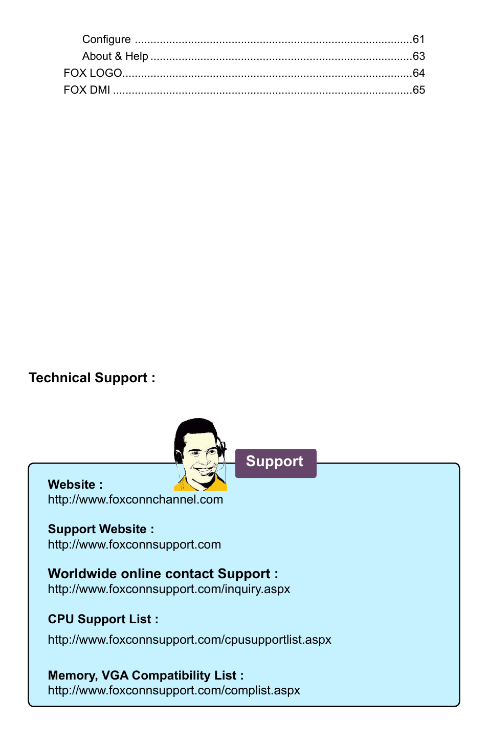 Support | Foxconn P41A-G User Manual | Page 7 / 72