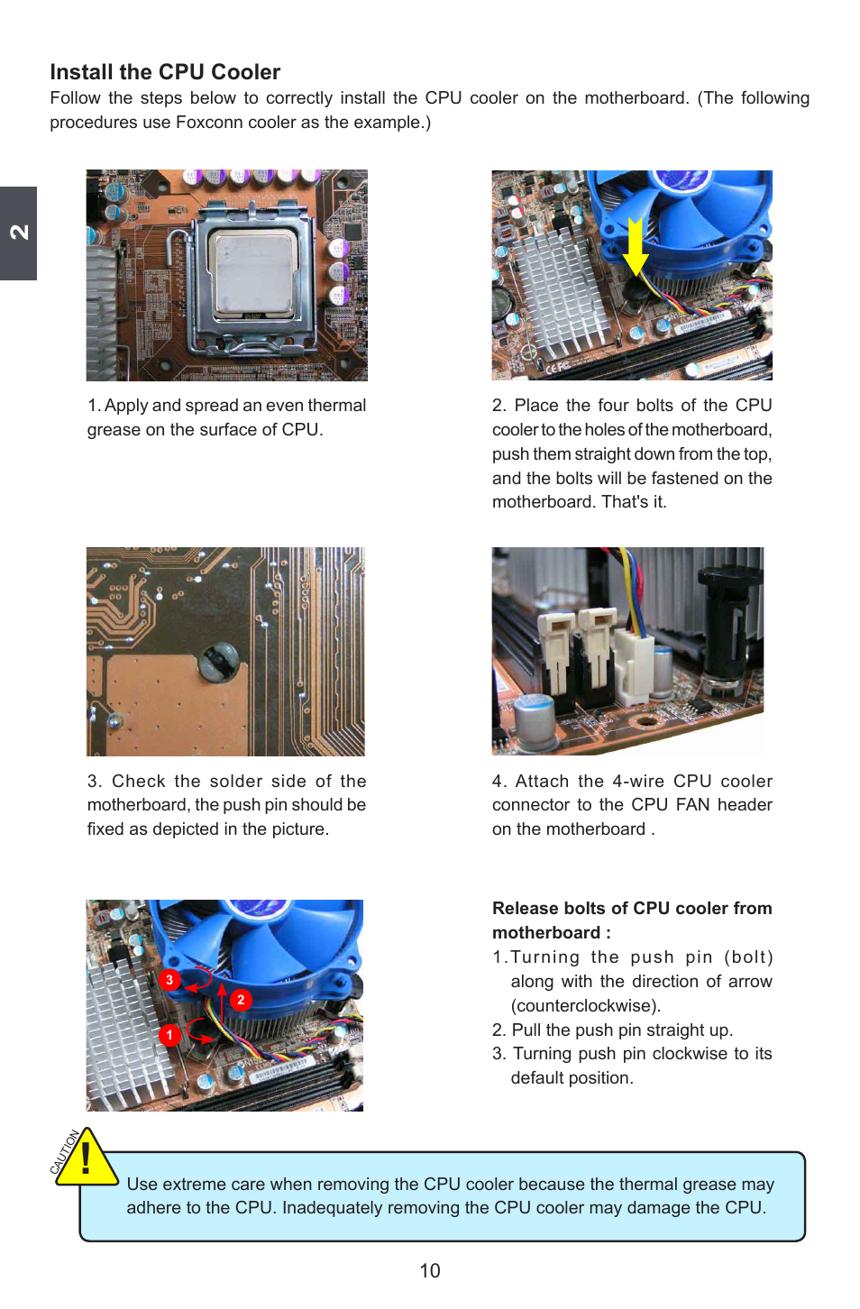 Install the cpu cooler | Foxconn G45MG User Manual | Page 17 / 124