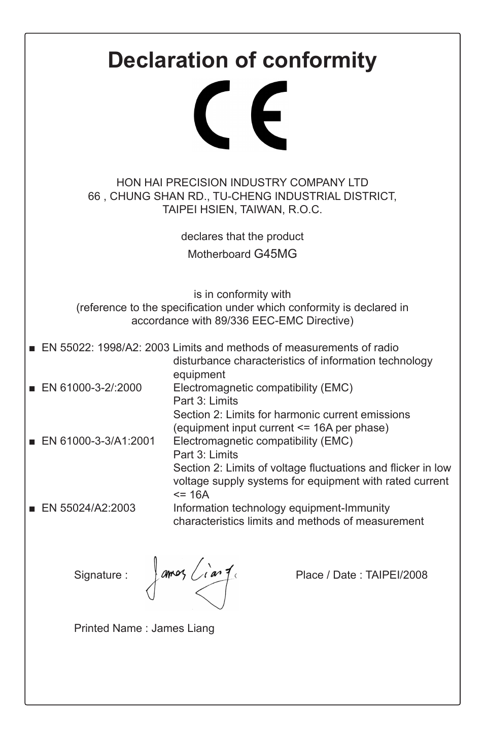 Declaration of conformity | Foxconn G45MG User Manual | Page 3 / 124