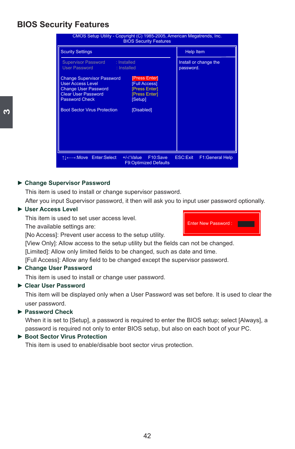 Bios security features | Foxconn G45MG User Manual | Page 49 / 124