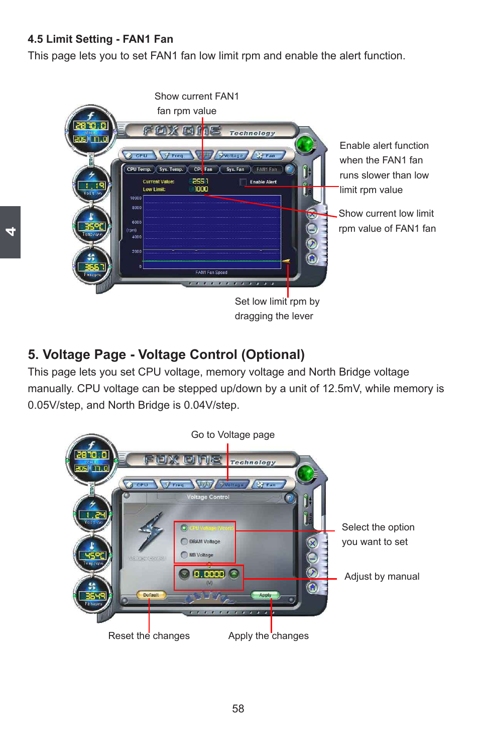 Voltage page - voltage control (optional) | Foxconn G45MG User Manual | Page 65 / 124