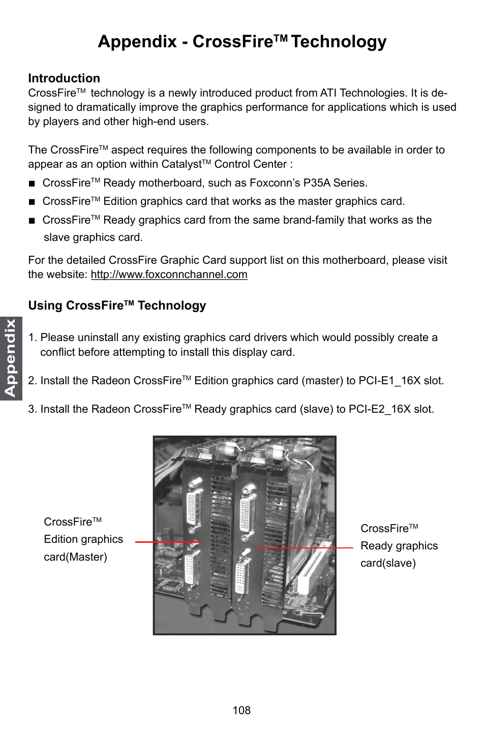 Appendix - crossfire, Technology, Appendix | Introduction, Using crossfire | Foxconn P35A User Manual | Page 115 / 117