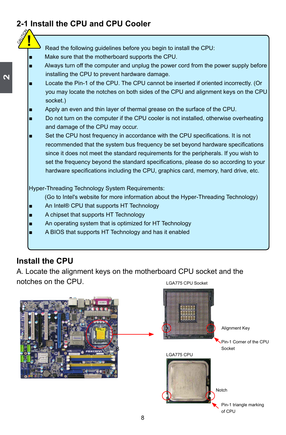 1 install the cpu and cpu cooler, Install the cpu | Foxconn P35A User Manual | Page 15 / 117