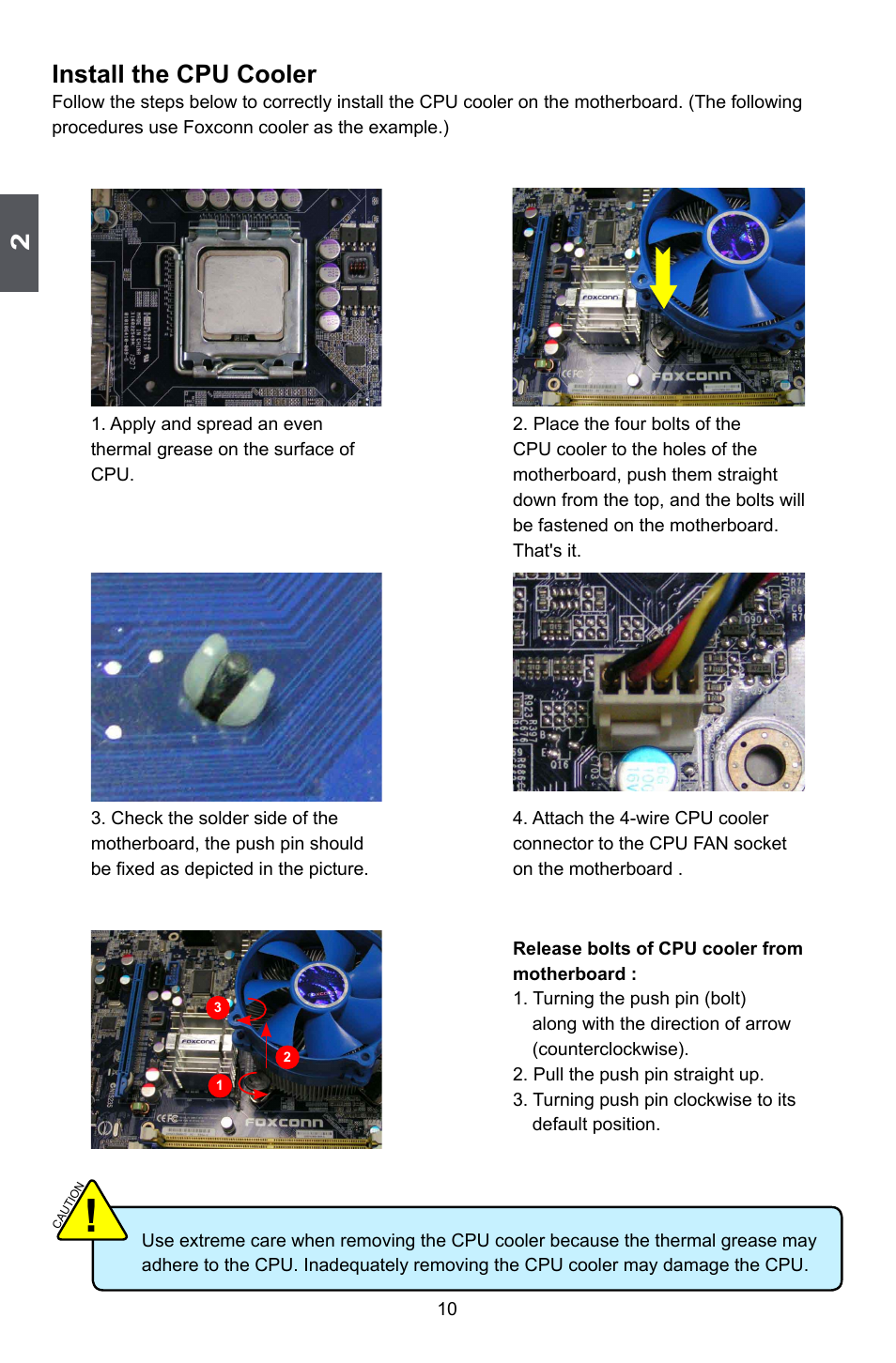 Install the cpu cooler | Foxconn P35A User Manual | Page 17 / 117