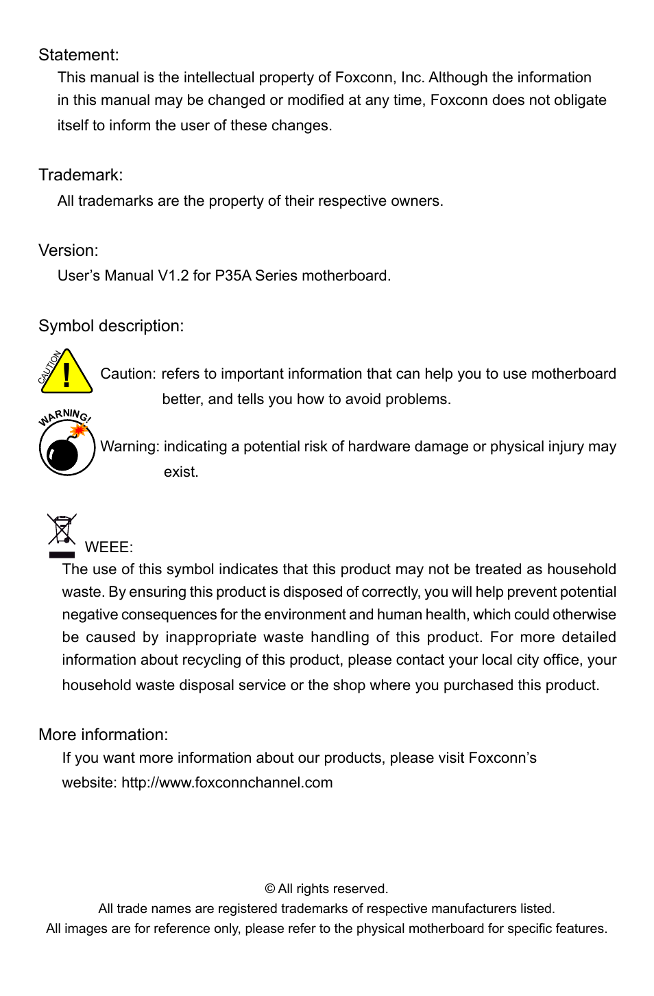 Foxconn P35A User Manual | Page 2 / 117