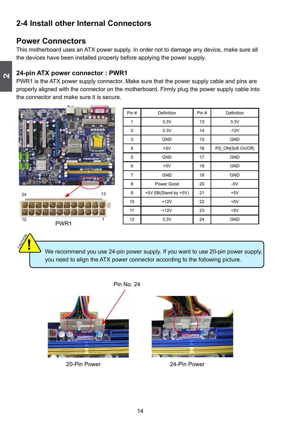 Pin atx power connector : pwr1, Pwr1 | Foxconn P35A User Manual | Page 21 / 117