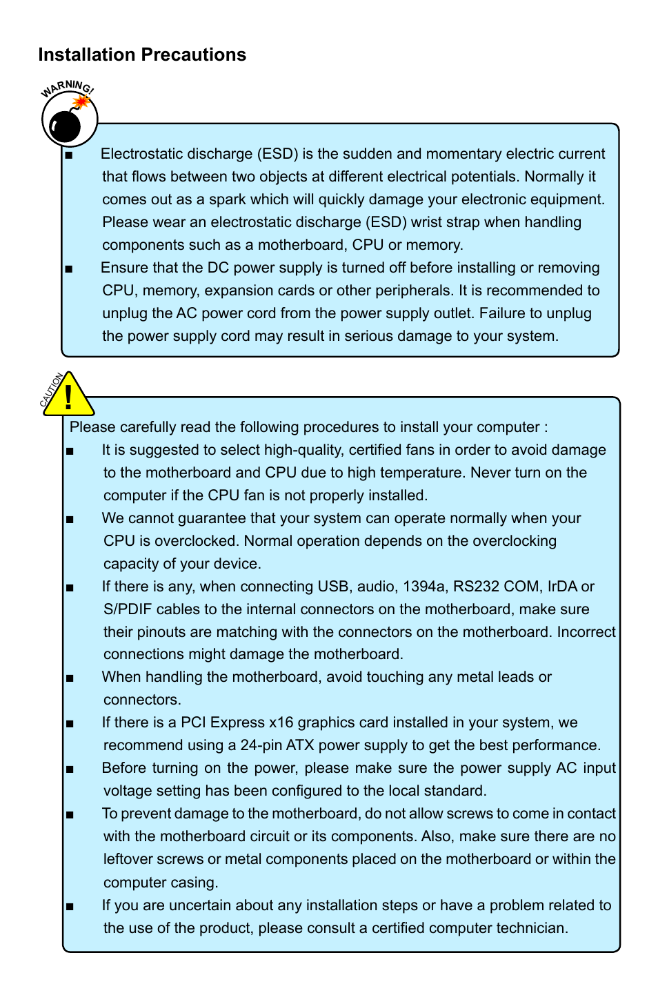 Installation precautions | Foxconn P35A User Manual | Page 5 / 117