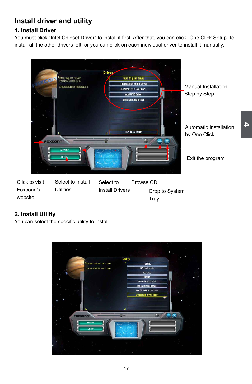 Install driver and utility | Foxconn P35A User Manual | Page 54 / 117