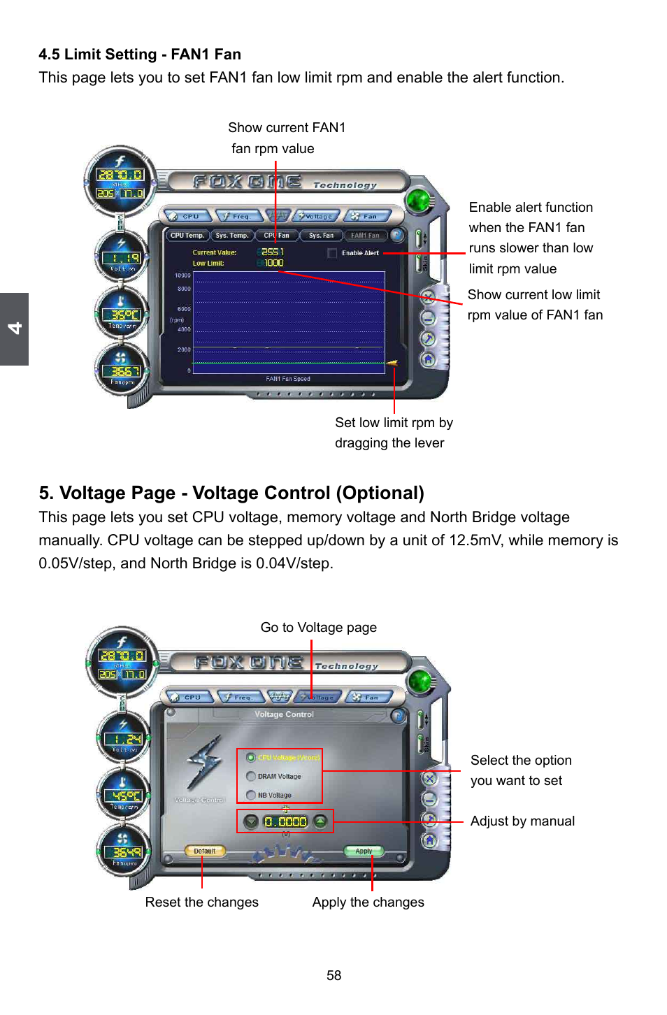 Voltage page - voltage control (optional) | Foxconn P35A User Manual | Page 65 / 117