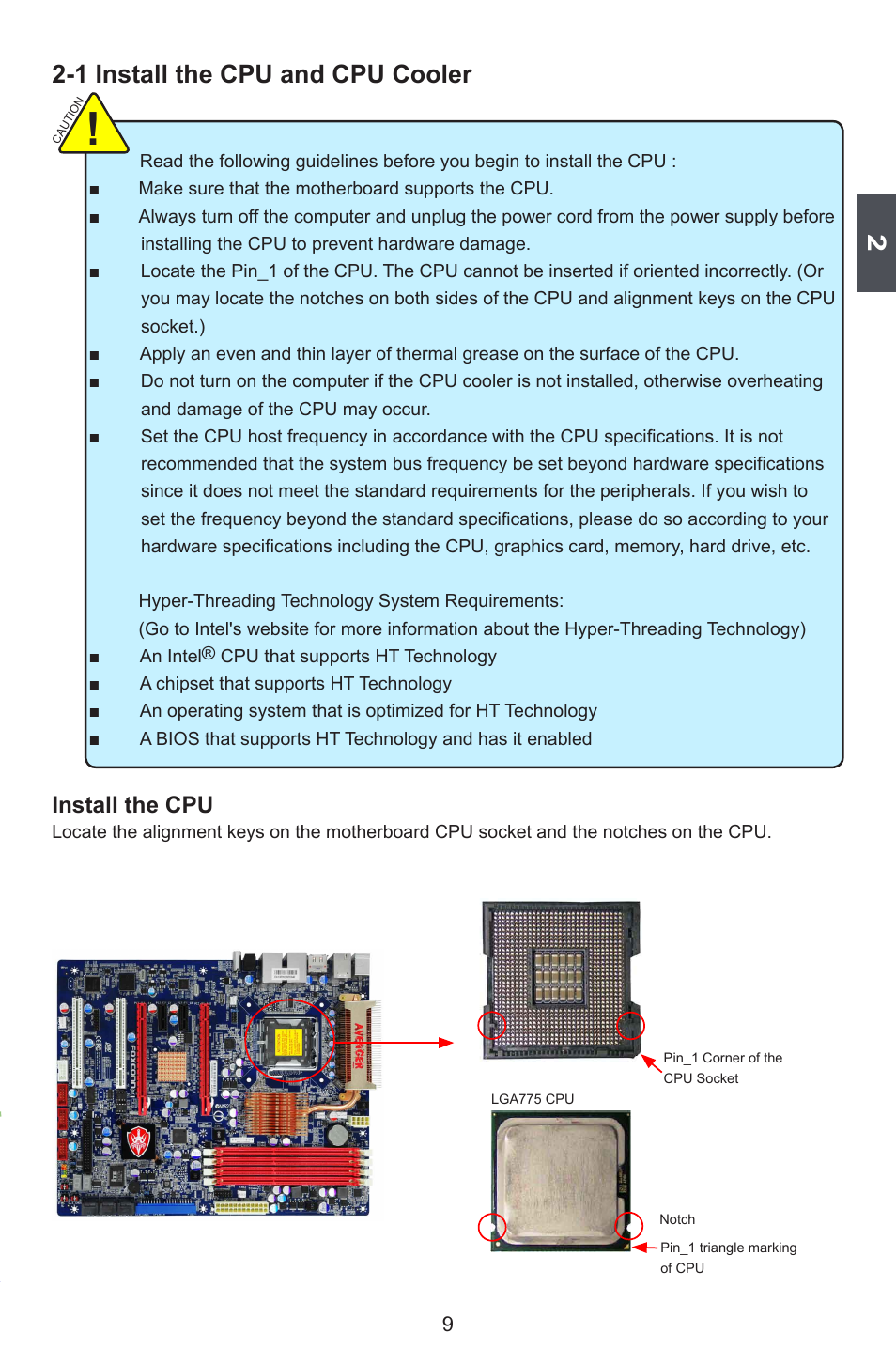1 install the cpu and cpu cooler, Install the cpu | Foxconn Avenger User Manual | Page 16 / 119