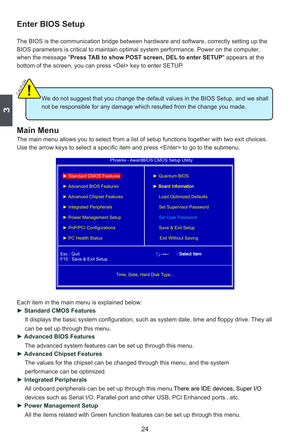 Enter bios setup, Main menu | Foxconn Avenger User Manual | Page 31 / 119