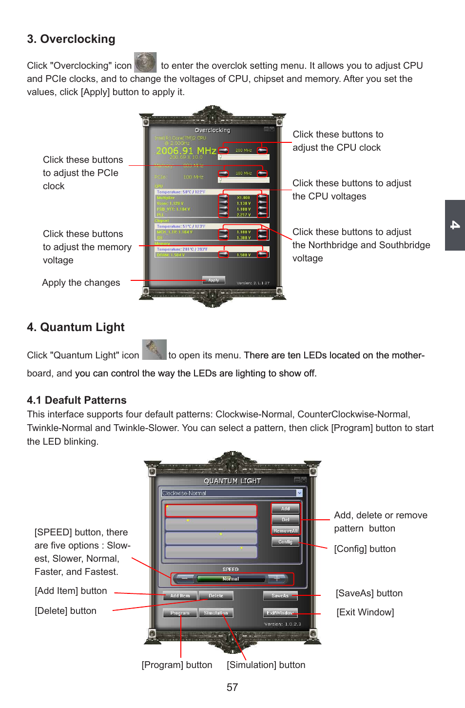 Overclocking, Quantum light | Foxconn Avenger User Manual | Page 64 / 119