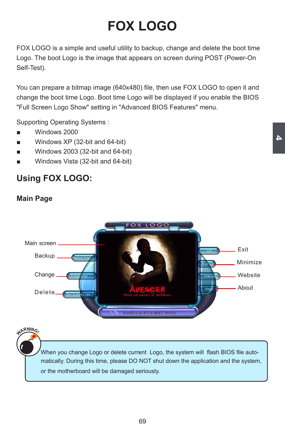 Fox logo, Using fox logo | Foxconn Avenger User Manual | Page 76 / 119