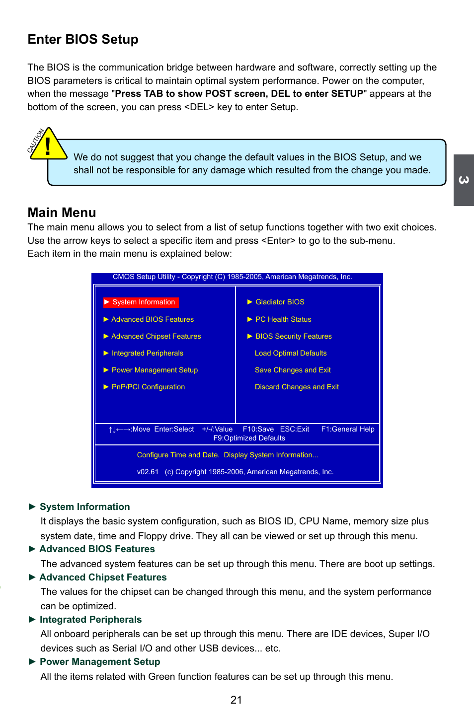 Enter bios setup, Main menu | Foxconn ELA User Manual | Page 28 / 117