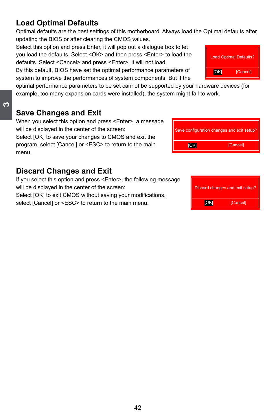 Load optimal defaults, Save changes and exit, Discard changes and exit | Foxconn ELA User Manual | Page 49 / 117