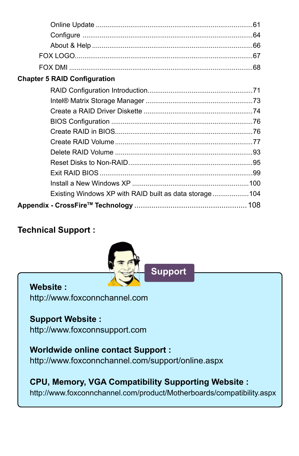 Support | Foxconn ELA User Manual | Page 7 / 117