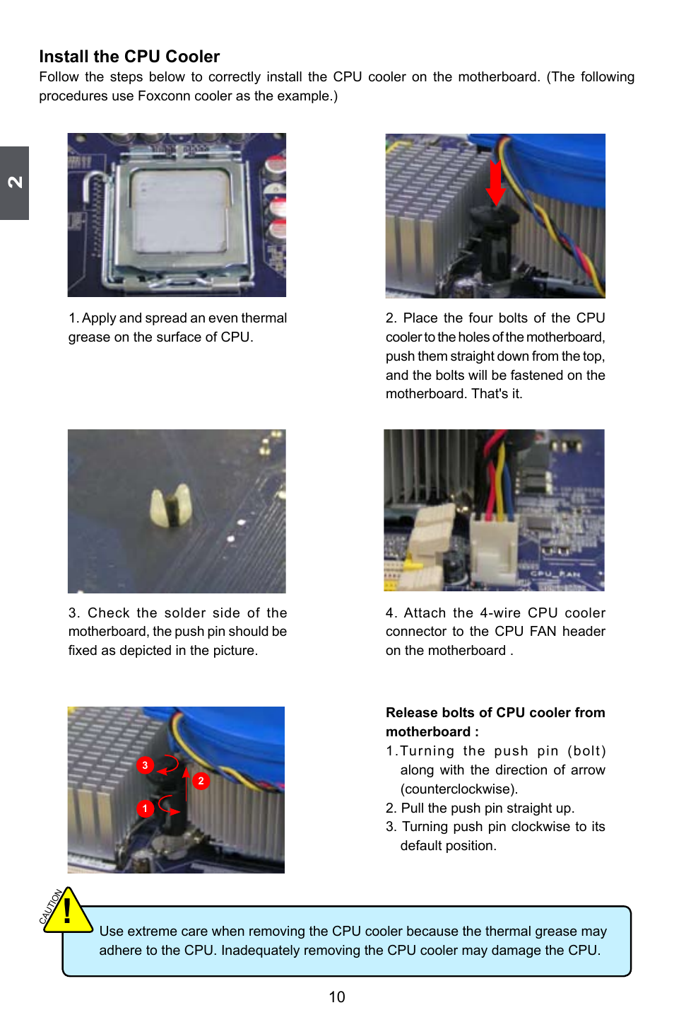 Install the cpu cooler | Foxconn P45A User Manual | Page 17 / 116