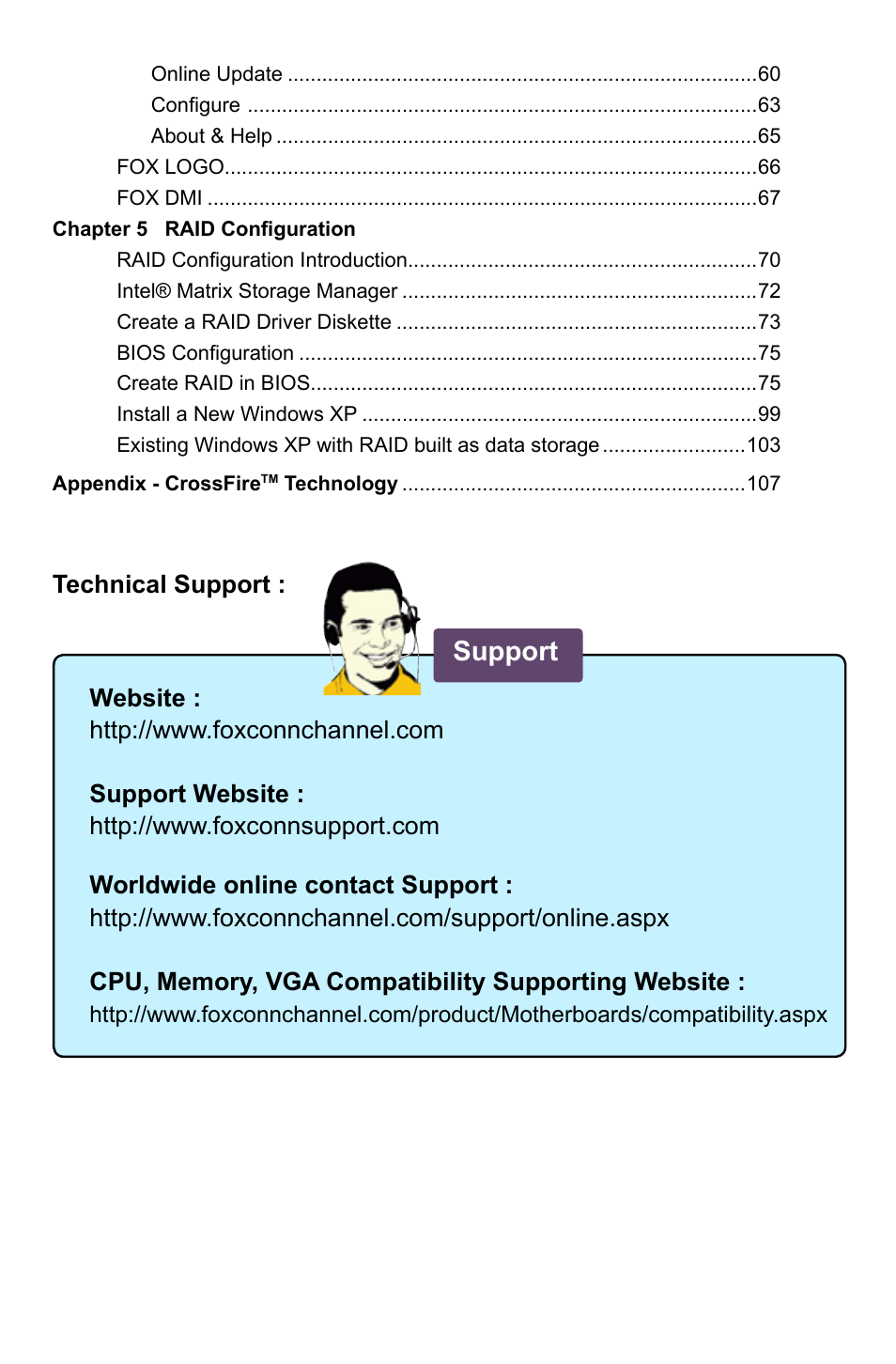 Support | Foxconn P45A User Manual | Page 7 / 116