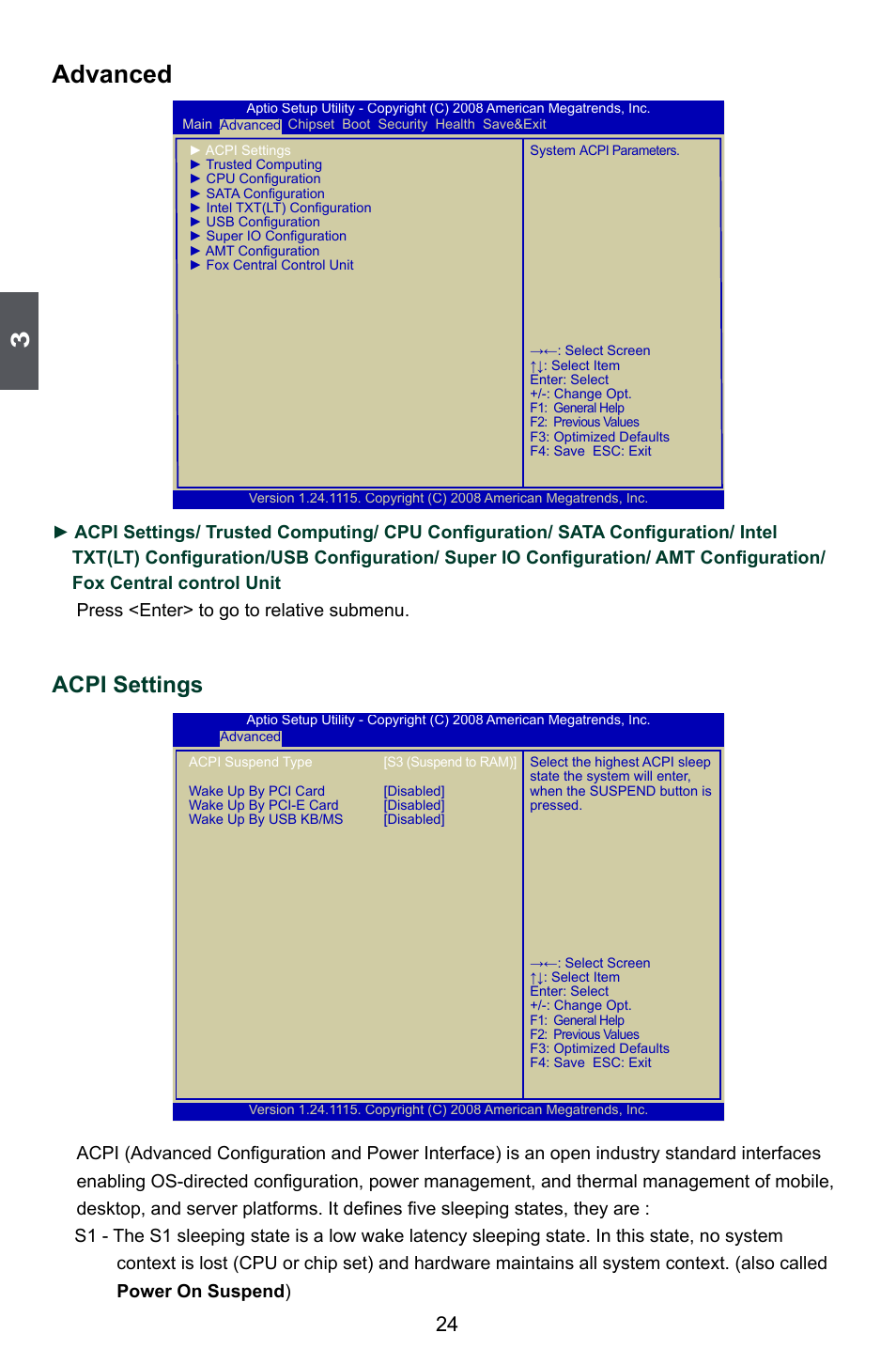 Advanced, Acpi settings | Foxconn Q45M User Manual | Page 31 / 113