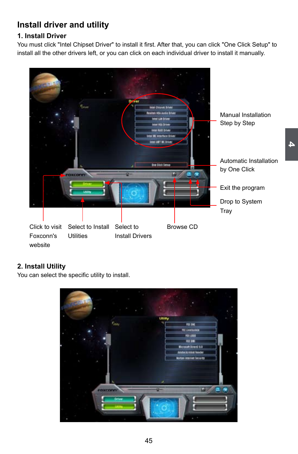 Install driver and utility | Foxconn Q45M User Manual | Page 52 / 113