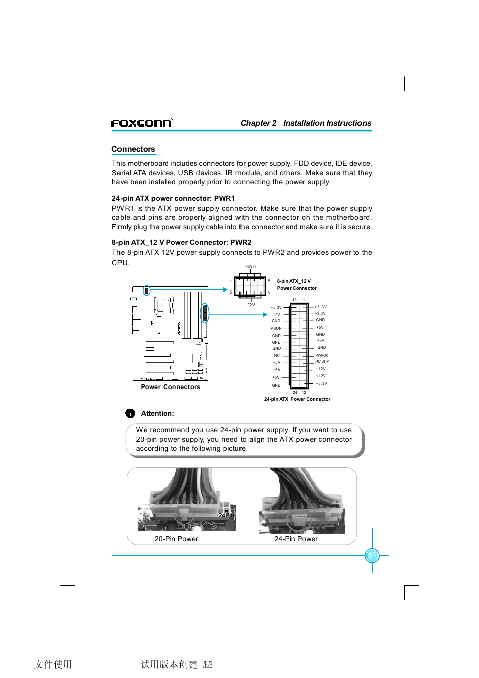 Chapter 2 installation instructions, Connectors | Foxconn X38A User Manual | Page 21 / 84