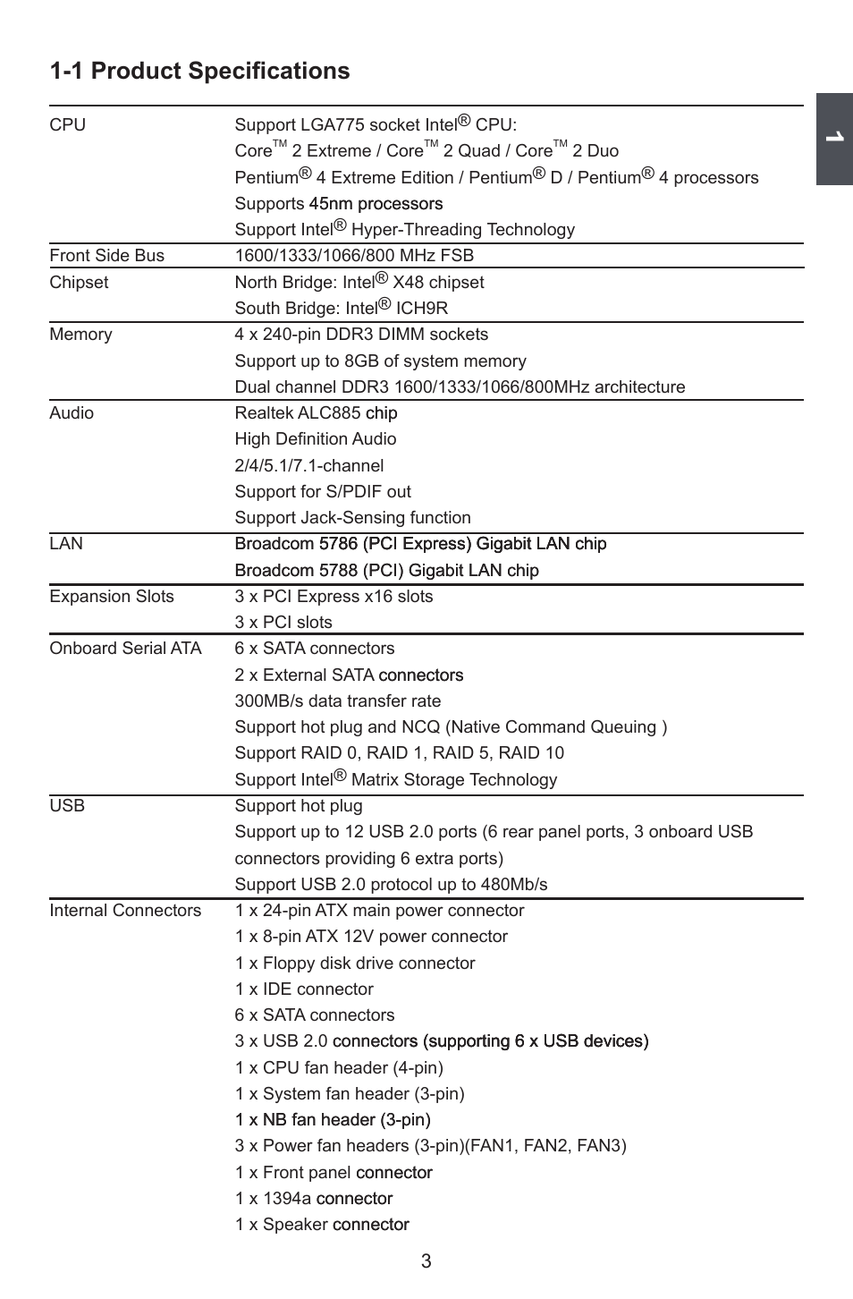 1 product specifications | Foxconn BLACKOPS User Manual | Page 10 / 120