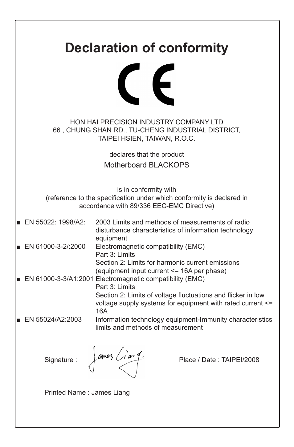 Declaration of conformity | Foxconn BLACKOPS User Manual | Page 3 / 120