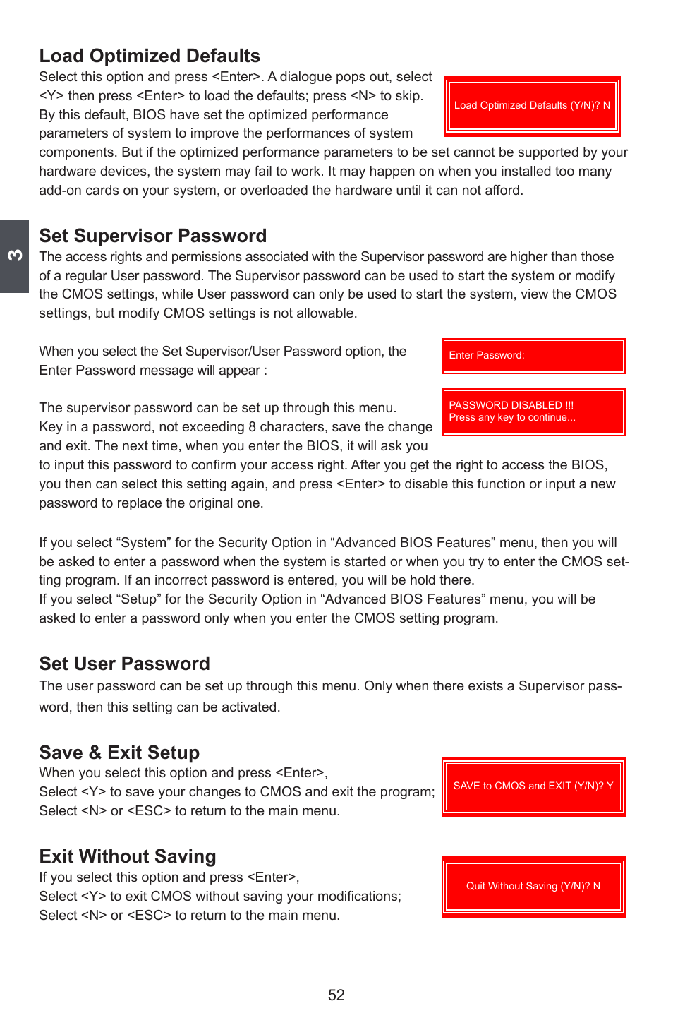 Load optimized defaults, Set supervisor password, Set user password | Save & exit setup, Exit without saving | Foxconn BLACKOPS User Manual | Page 59 / 120