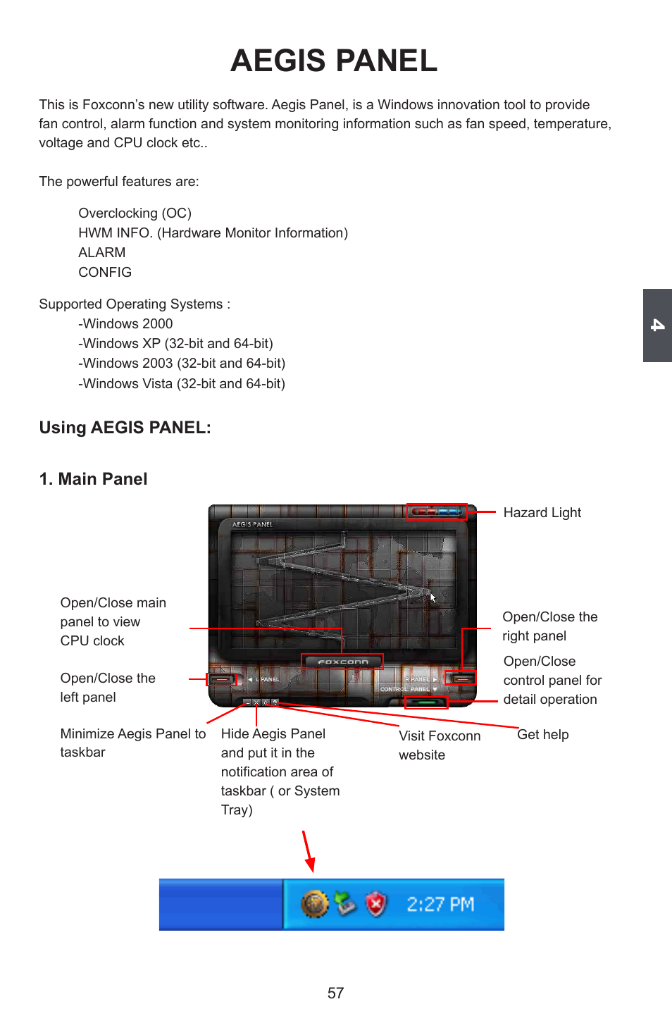 Aegis panel, Using aegis panel: 1. main panel | Foxconn BLACKOPS User Manual | Page 64 / 120