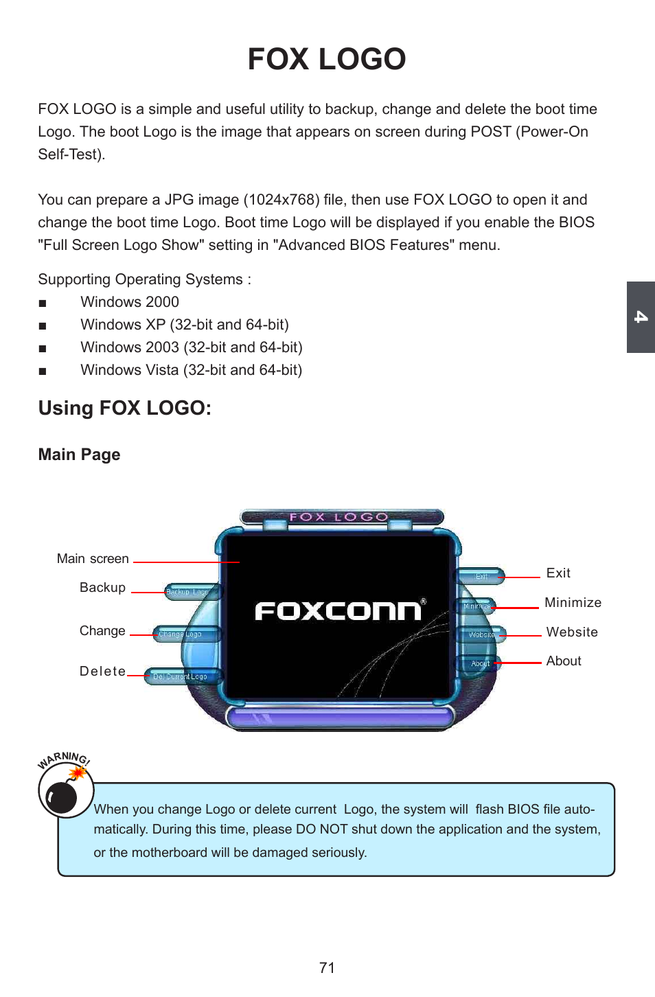 Fox logo, Using fox logo | Foxconn BLACKOPS User Manual | Page 78 / 120