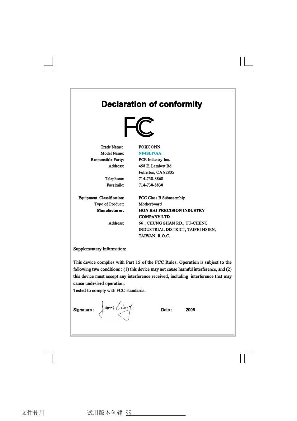 Ü»½´¿®¿¬·±² ±º ½±²º | Foxconn NF4SLI7AA-8EKRS2 User Manual | Page 3 / 93