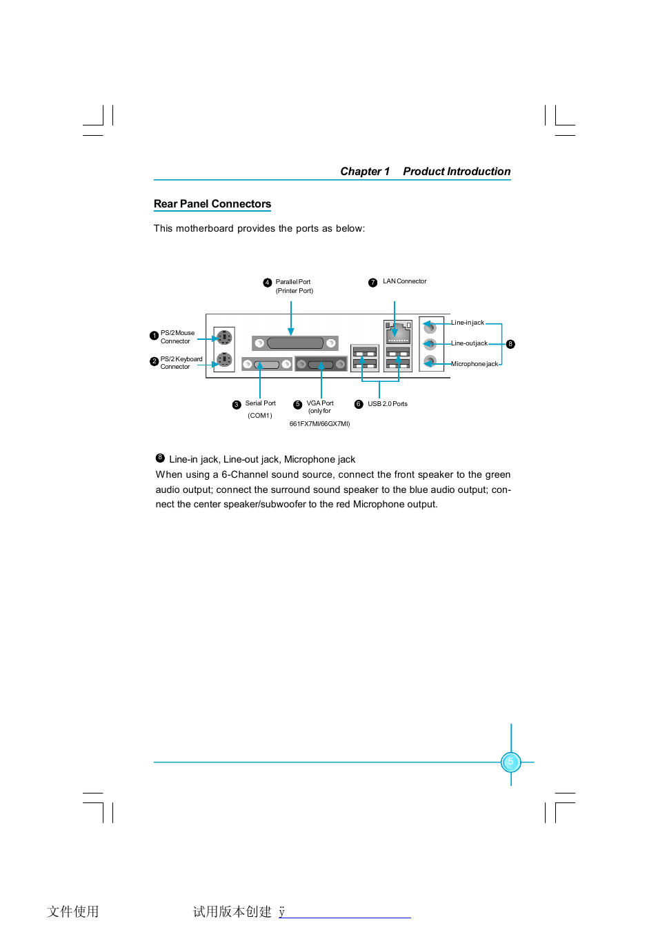 Chapter 1 product introduction, Rear panel connectors | Foxconn 661FX7MI-RS User Manual | Page 12 / 83