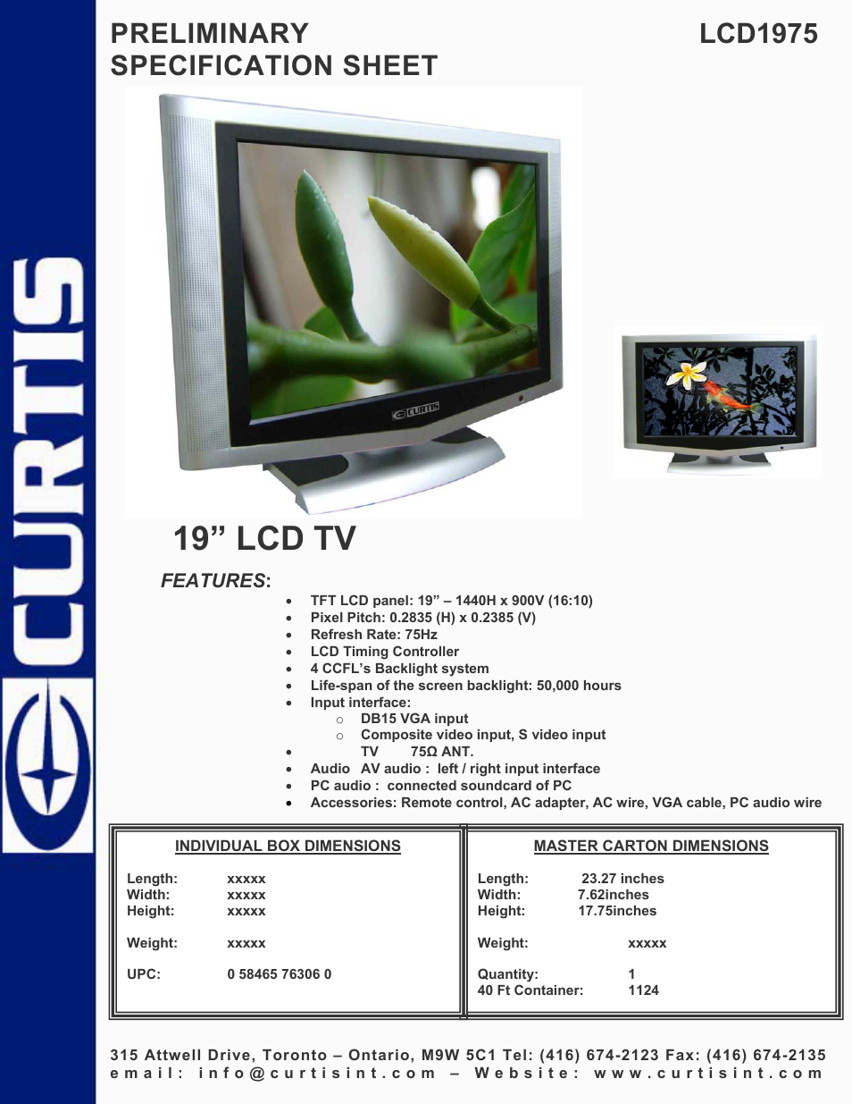 Curtis LCD1975 User Manual | 1 page