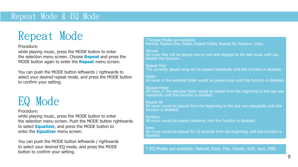 页 11, Repeat mode, Eq mode | Repeat mode & eq mode | Curtis MP2050UK User Manual | Page 11 / 19